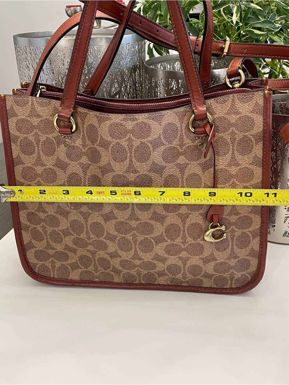 Coach Brown Signature Canvas Tote with Saddle Leather Trim - Picture 7 of 11